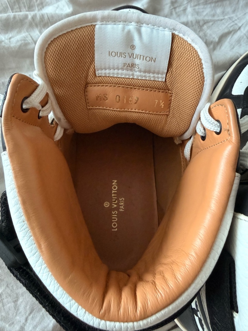 Louis Vuitton Noir Black & White High-Top Sneakers  Gold Accent - Picture 5 of 6